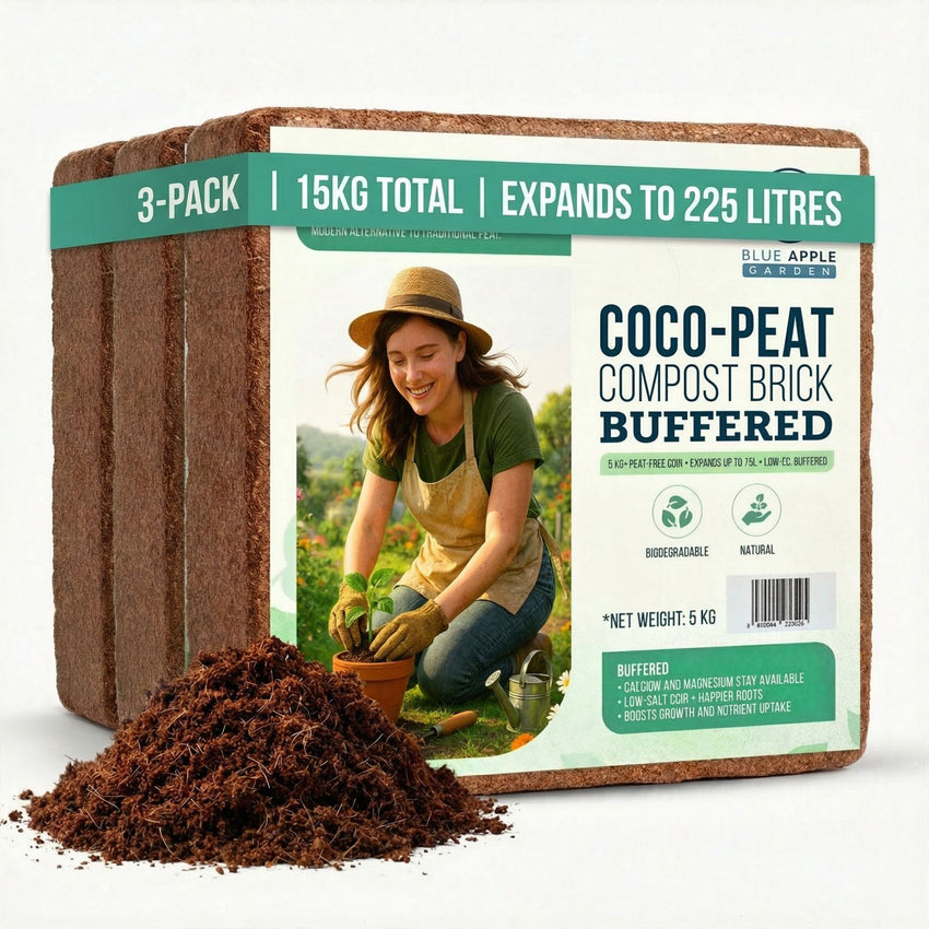 Blue Apple Garden 15kg Buffered Coco Peat 3-Pack — 3 x 5kg Bricks, Free UK Delivery