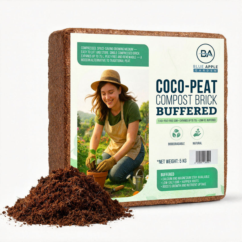 Single 5 kg buffered coco coir brick — Half Pallet contains 102 bricks